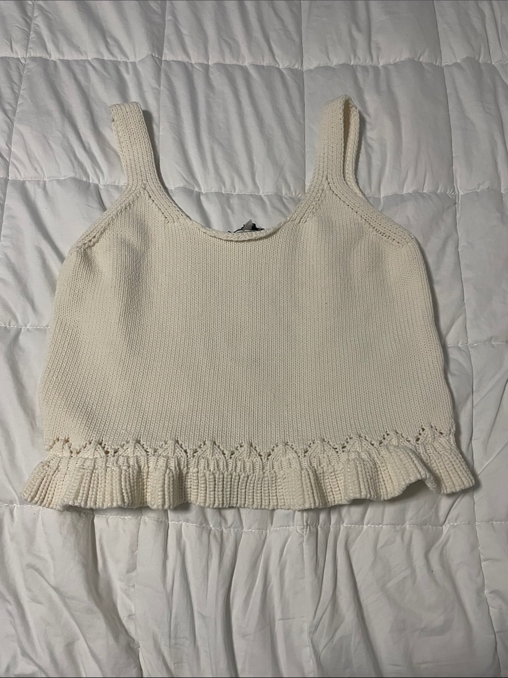 Sam Edelman Cream Knit Ruffle Hem Crop Top